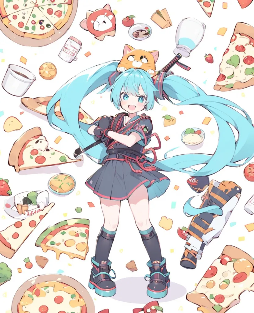 ( Hatsune Miku:1.4), (samurai pizza cat:1.4), 