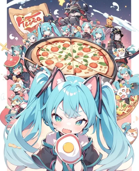 ( Hatsune Miku:1.4), (samurai pizza cat:1.4), 