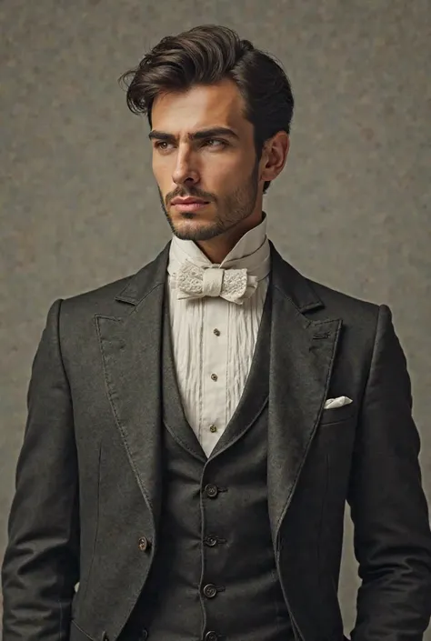 Handsome man in Victorian suit with tie 
 Ascott gray