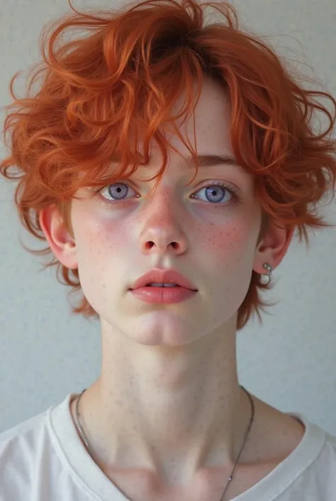 a 17-year-old boy,  White , red-haired, Very pretty violet eyes