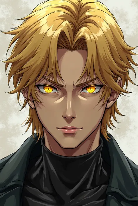 Blond man with yellow eyes.  Anime style