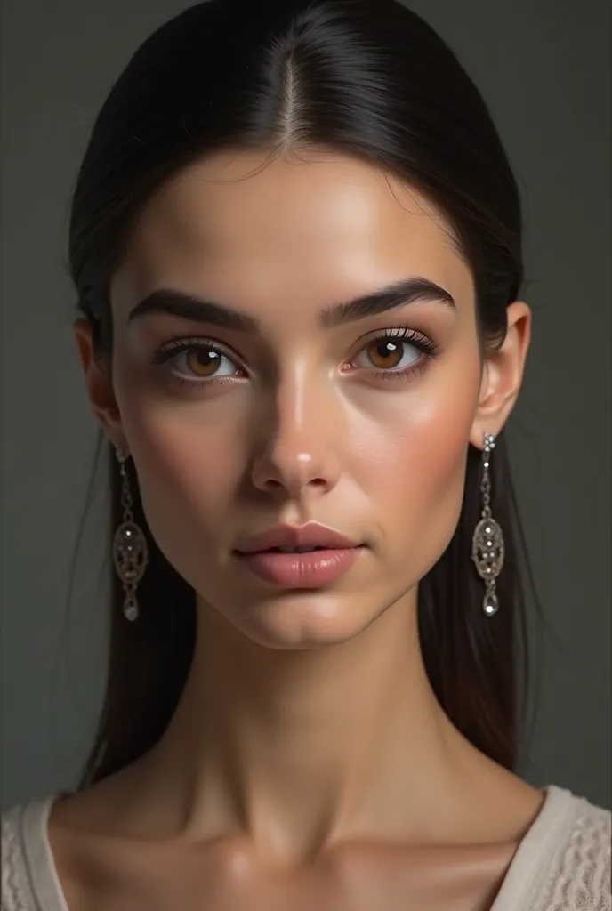 Iranian girl
Rectangular face
Relatively prominent cheekbones
Sleek, slicked-back hairstyle
Olive skin, natural nose
Dark brown eyes