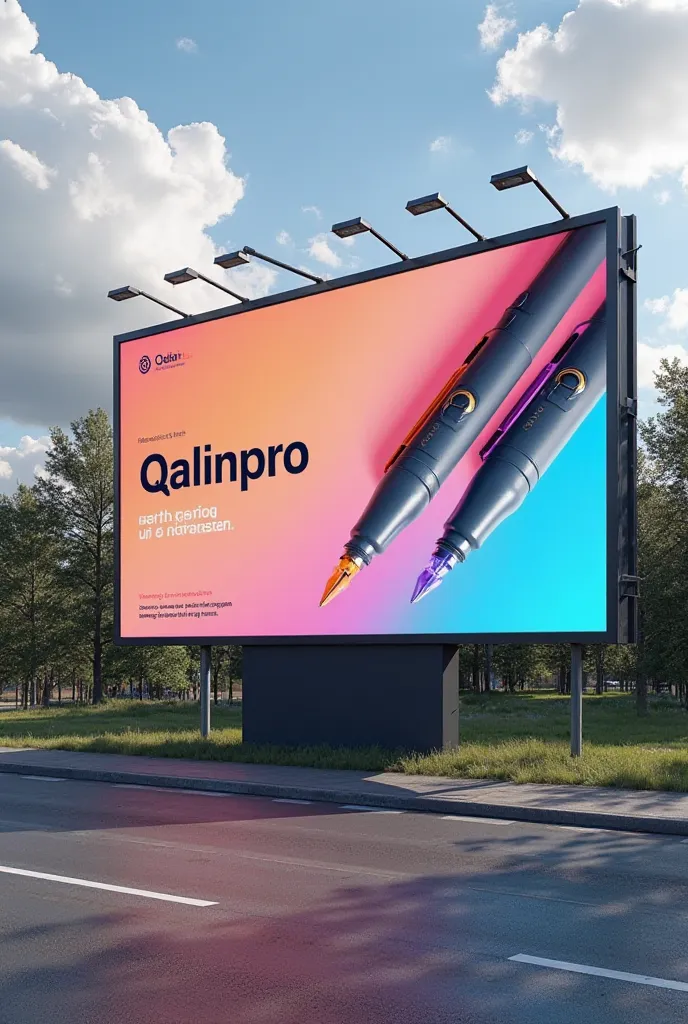 Make a big billboard about a company called qalinpro it makes marker pens make the image big to fill in a lapto