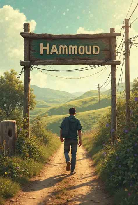 I want a picture of the person walking towards a sign that says Hammoud