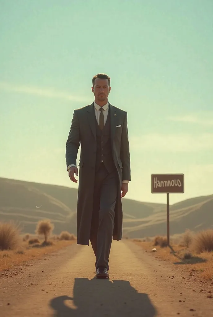  A picture of an elegant and strong person walking towards a distant sign that says Hammoud