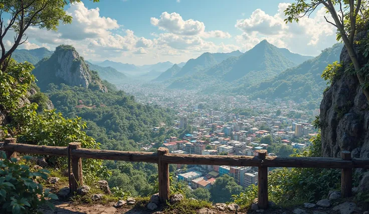 a landscape from the favelas, in which there is a railing and over it the landscape can be seen