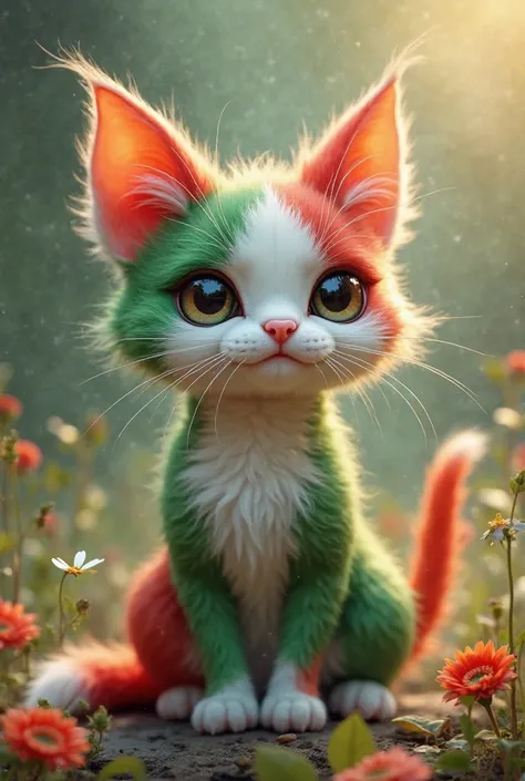 Create image to small creature looking like cat with the collors of Bulgarian flag