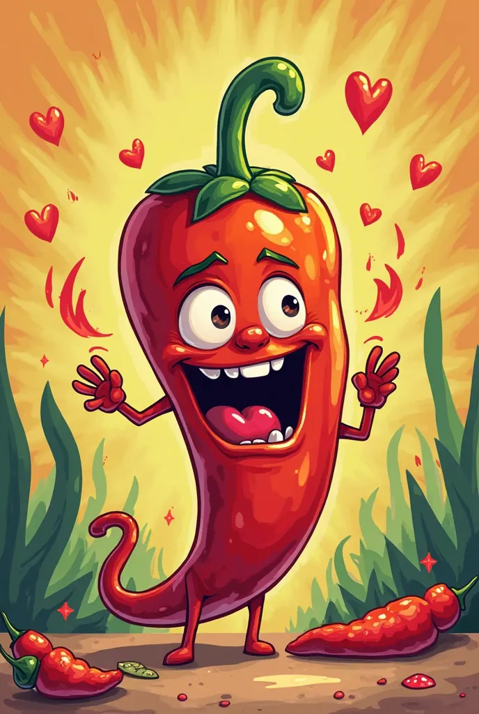 Cartoon of a Mexican chili eating 