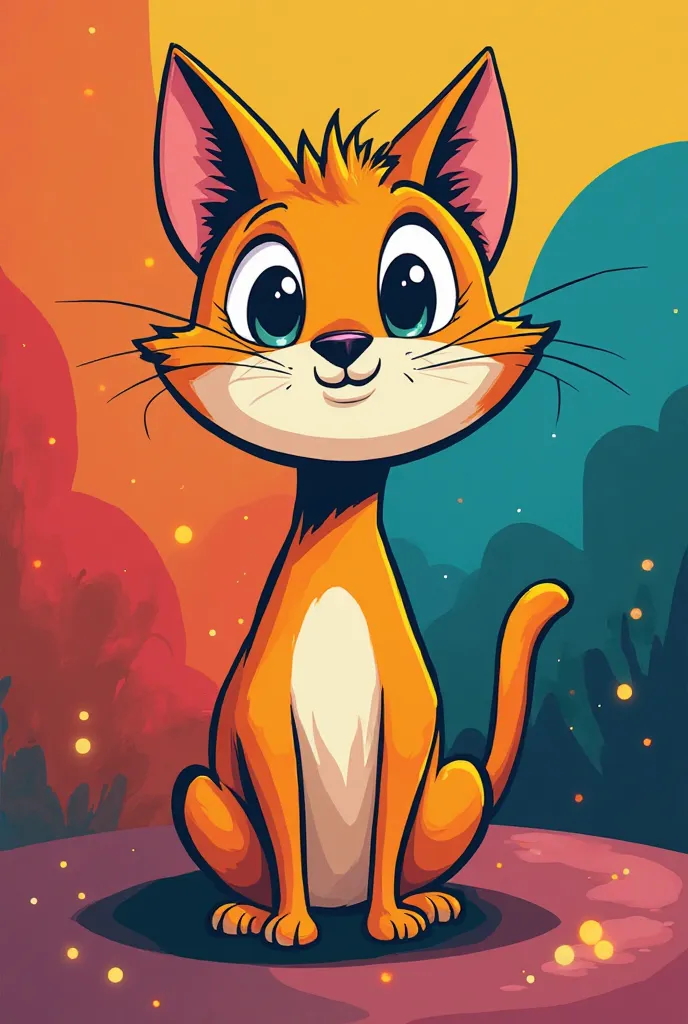 A cat on a colorful background, in one color, cartoonish, drawn in one tone.

