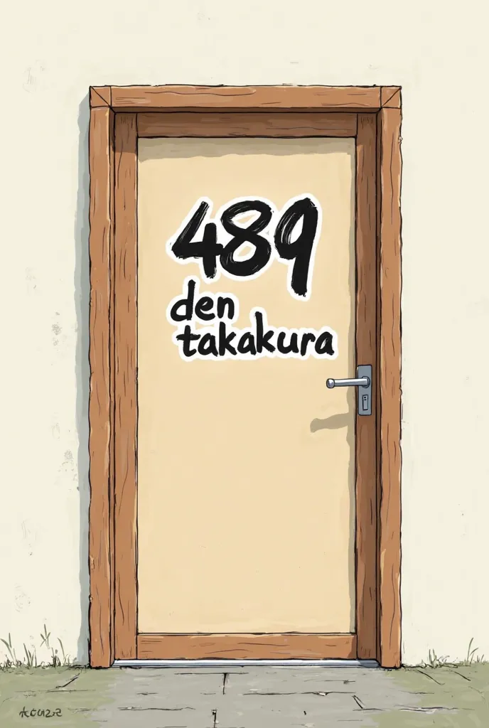 Generate a manga style drawing of a written door "489 - Den Takakura".