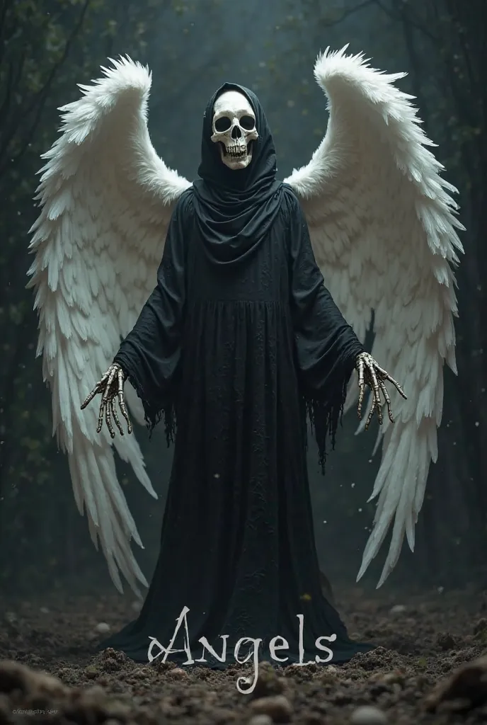 Death mascot with all-white wings written on the bottom "Angels"