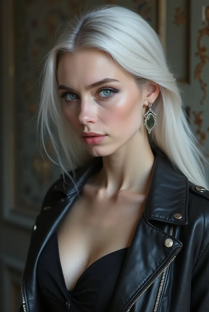  The overall impression : mysterious, sensual, confident,  with a gentle look .  Fragile and strong ,  aristocratic.
face:  oval , soft features. skin is pale,  without wrinkles.  The eyes are large , blue.  Eyebrows are thin . Full lips, pink.  The nose i...