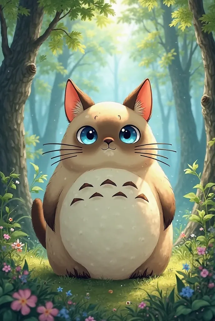 Totoro with a Siamese seal point blue eyes