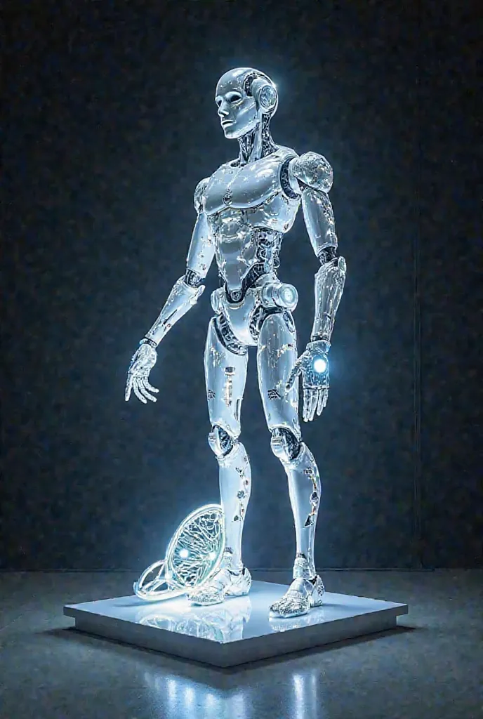 Would you create an up-to-date contemporary light sculpture taking into account the concepts of artificial intelligence and robotics?