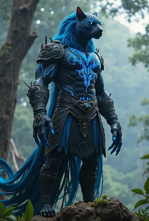 "A fusion of nature and technology! The new warrior has the agility of the Na’vi and the strength of Wakanda. His bioluminescent markings pulse with vibranium energy, his black and blue armor blending the elegance of both cultures. His eyes glow with prima...