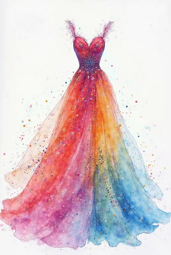 dress watercolor glitter on paper 