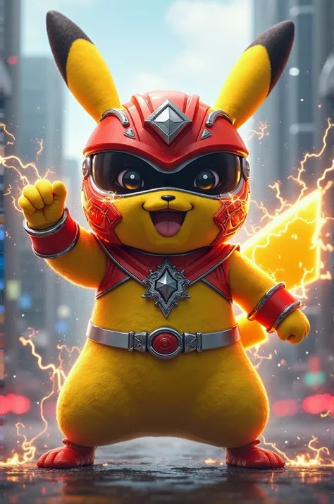 Pikachu dressed as a power ranger