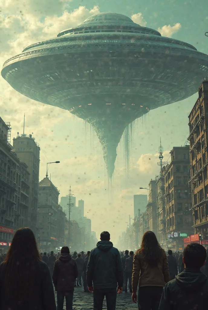 An alien spaceship covering the sky in the middle of the city in people's faces: desperation.