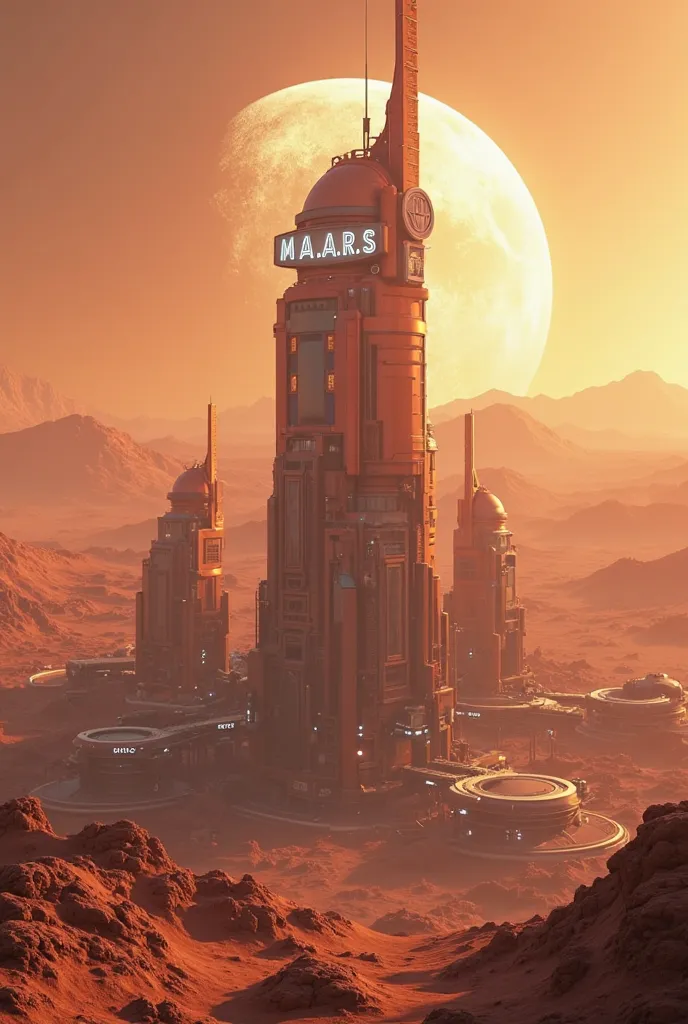 3D Futuristic city on MARS with M.A.R.S. logo boldly on top a futuristic skyscraper.

High Resolution, Masterpiece, Award Winning, Best Quality, High Details, High Quality, UHD, Optical Illusion, Impressionism, Art Deco, Cinematic, Cinematography, Futurism...