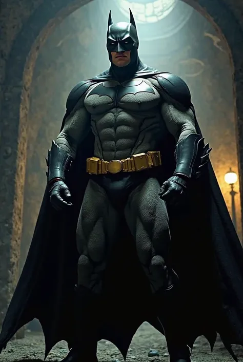 Image 5:

Prompt: "Batman at his peak physical condition, with an incredibly strong and muscular frame, standing tall in his iconic suit. His posture is commanding and confident, radiating strength and power. His face shows calm confidence, ready for any c...