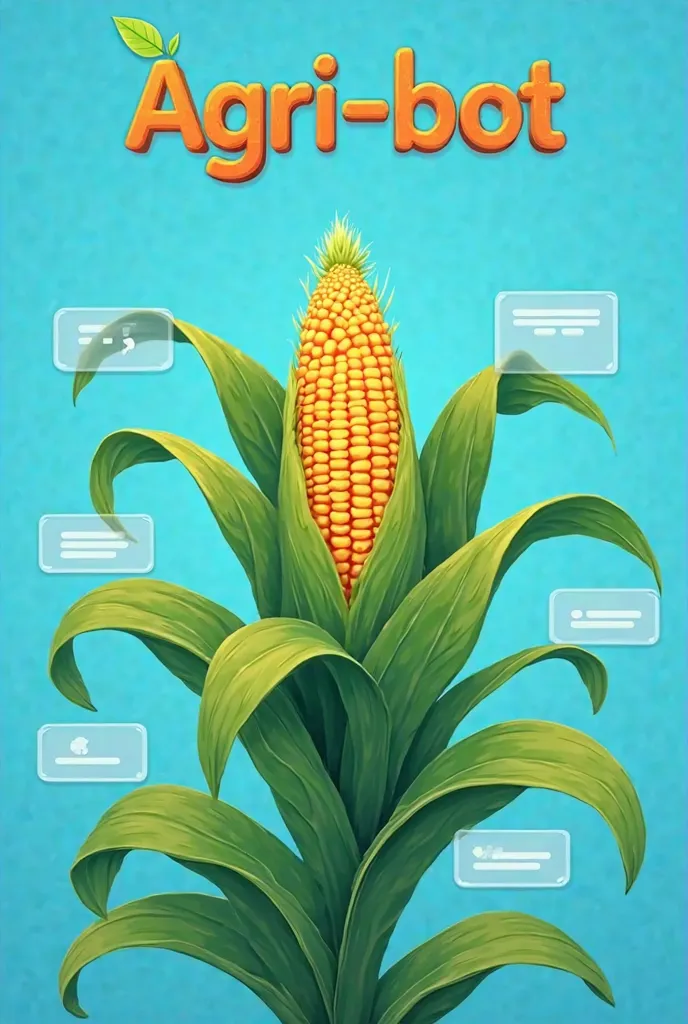 An image with a blue background and that in the center has a large corn bush with a corn on the top tip, that the leaves reach the sides and that where the leaves reach there are 6 boxes to put information, and that there are 2 boxes in the center also to ...