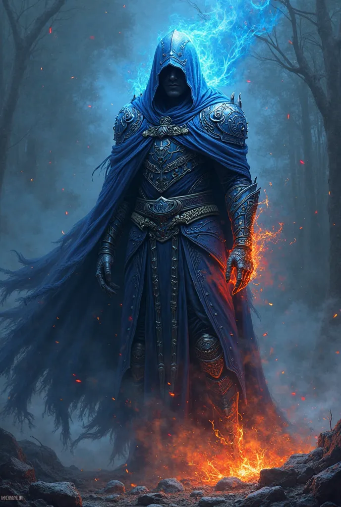 It makes him something darker and blue and his armor as if it were made of fire