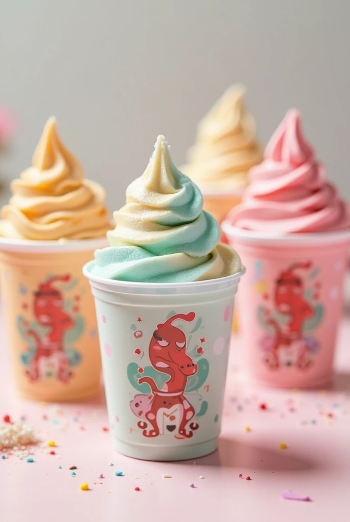 Ice cream in plastic cups that have a promotion 