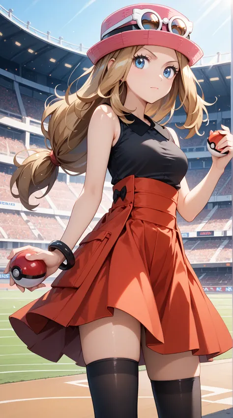 1girl, Score_9, Score_8_up, Score_7_up, Score_6_up, Score_5_up, Score_4_up, best quality, masterpiece, ultra-detailed, high quality,good quality,1girl,(master piece,high resolution, ultra detailed,8K,16K),

stadium, holding pokeball,  

, looking at viewer...