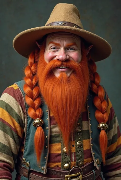 Thoriam is a good-looking dwarf, with a round face and an easy smile. His red beard is thick and well-groomed, divided into two braids that reach up to his chest. His red hair is long on the sides, but he is completely bald on top, what he tries to disguis...