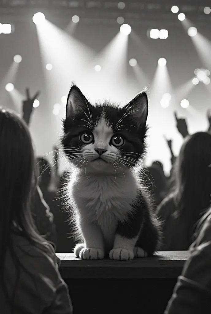 Black and white kitten at a kpop concert