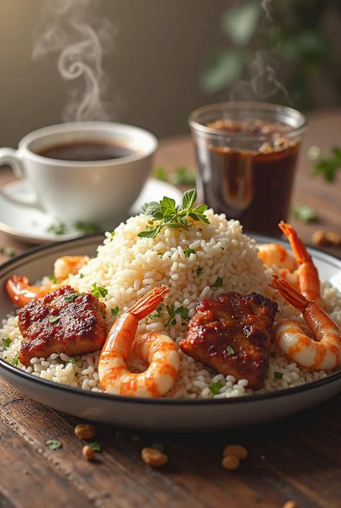 RICE PLATE MIXED MEAT AND SHRIMP COFFEE 