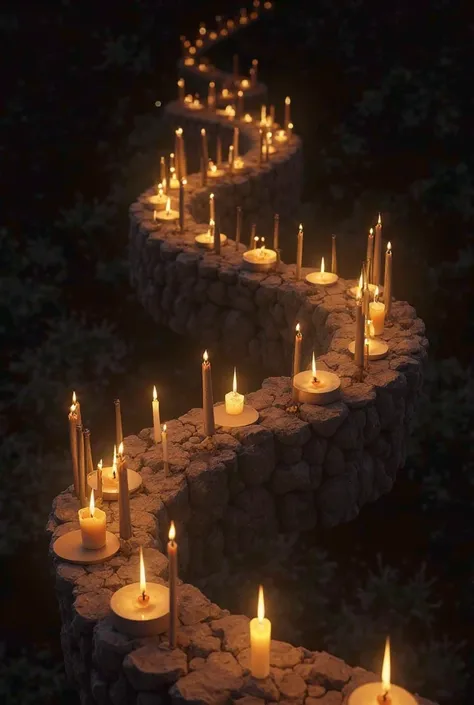 Candlestick path with a circle of candles in the center 