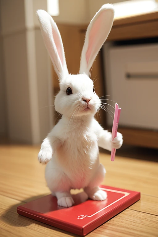 Bionic stationery in the shape of a rabbit，The material is plastic，stands with stationery to transform into rabbit ears，