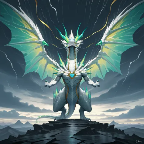 masterpiece, best quality, dragon, without humans,  alone, basic, winds,  sky, storm, Divine pose, standing,  flying 