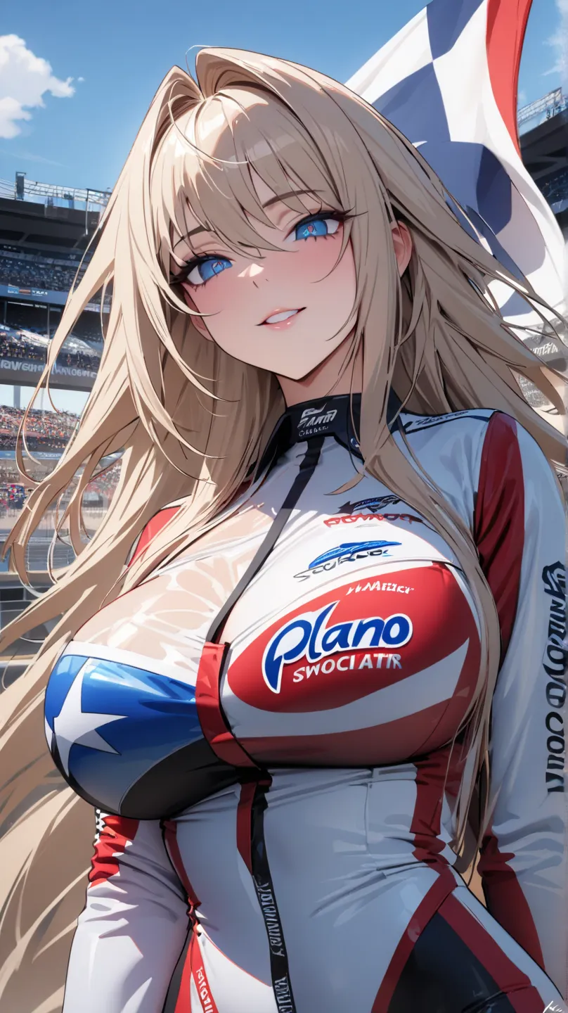 masterpiece , Modern, Verism, masterpiece,  super detail ,  Best quality , 4k ,(( adult face)), Women, wearing a white coat ,Mature Women アメスク Rubia ojos celeste 
Cabello blanco  , PLANO AMERICANO,  long hair ,  Big breasts ,  blue eyes.   sonrisa provocat...