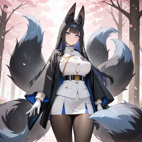 absurdres, (((HD))), (((Ultra High Quality))), ((hyper detailed)), ((Ultra High Resolution)), (Highly rendered), ((detailed eyes)), (((8K))), ((perfect face)), ((masterpiece)), one girl, Kitsune, fox ears, fox tail, black hair, long hair, straight hair, bl...