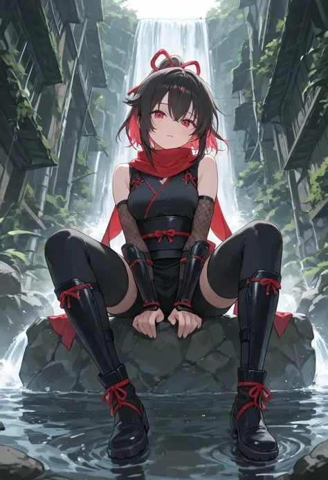 score_9, score_8_up, score_7_up, Ninja aesthetic girls,full body, sitting waterfall