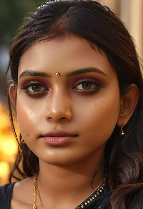 young Indian girl, 18-year-old,  gentle sun lighting on face  , intricate facial details, full body picture, cinimatic pose flawless fair complexion, top-notch 3D rendering, hyper-realistic, shot on Indian road. photorealistic digital art trending on Artst...