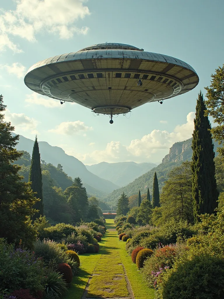 Large-scale UFO, garden, 
