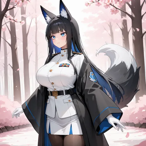 absurdres, (((HD))), (((Ultra High Quality))), ((hyper detailed)), ((Ultra High Resolution)), (Highly rendered), ((detailed eyes)), (((8K))), ((perfect face)), ((masterpiece)), one girl, tall, Kitsune, fox ears, fox tail, black hair, long hair, straight ha...