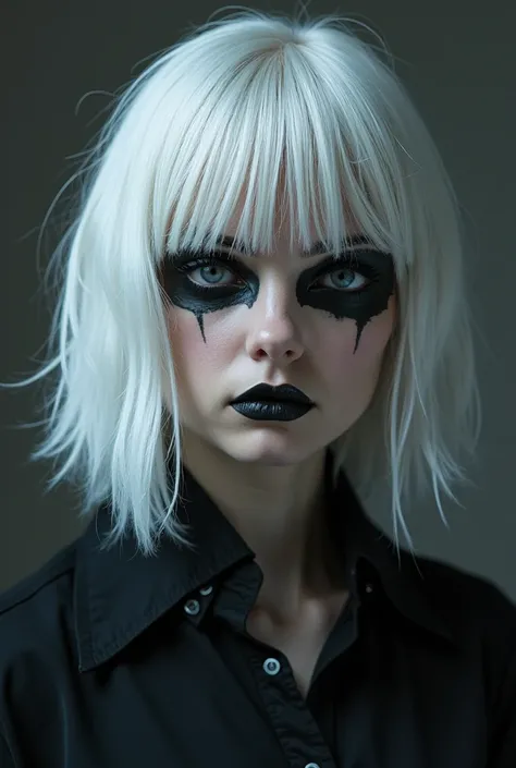 White hair black mascara black shirt