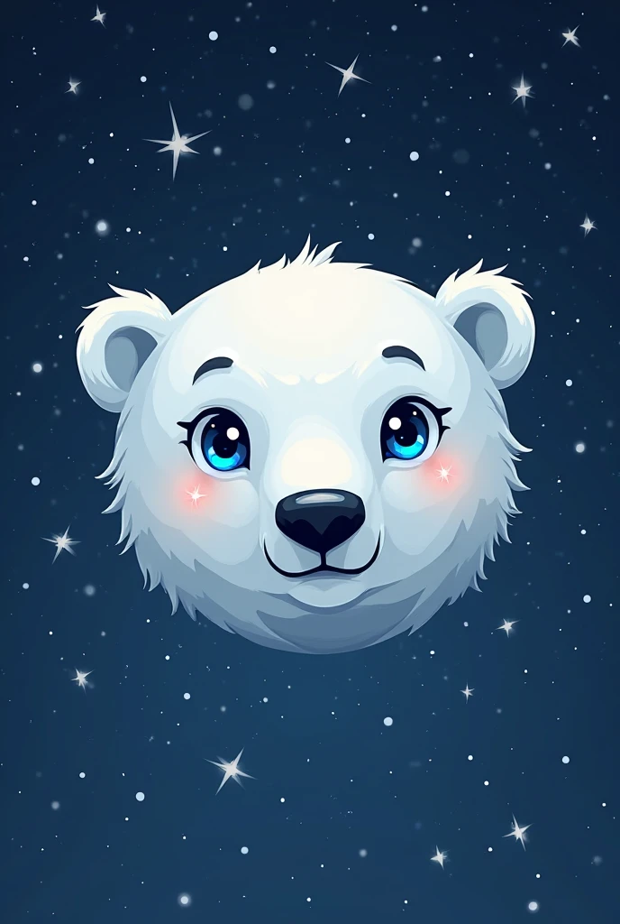 A logo featuring the face of a small polar bear with blue eyes on a starry blue background