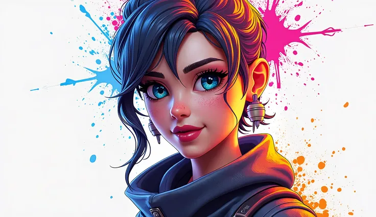 splash art,  Fortnite , Portrait poster, (white background)), colorful paint splash style, contour,super detailed, unreal engine,Fantasy, Intricate Details, Startup Screen, Complementary colors, Fantasy概念艺术,  8K resolution on the front,  Mutated Art Master...