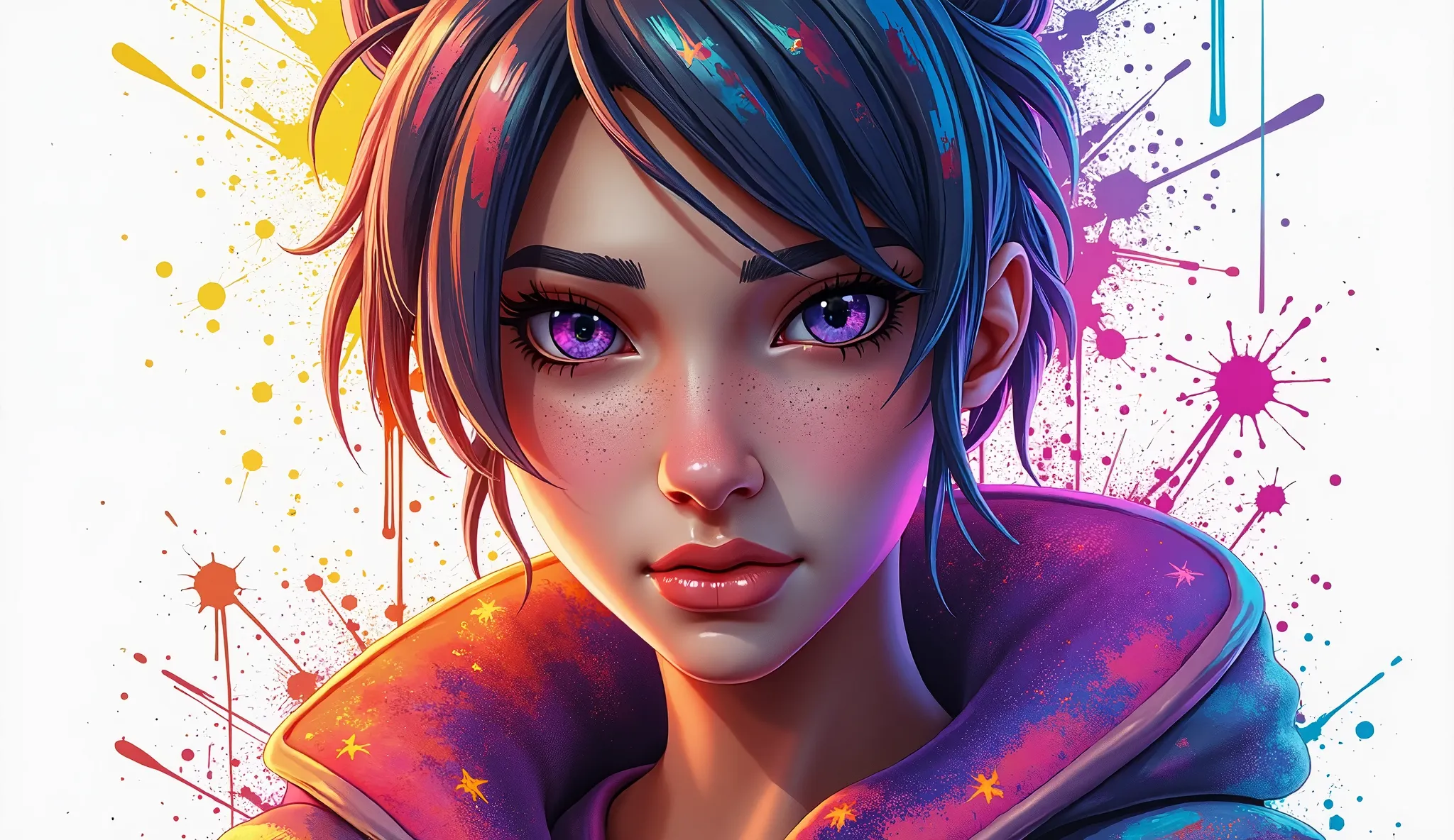 splash art,  Fortnite , Portrait poster, (white background)), colorful paint splash style, contour,super detailed, unreal engine,Fantasy, Intricate Details, Startup Screen, Complementary colors, Fantasy概念艺术,  8K resolution on the front,  Mutated Art Master...