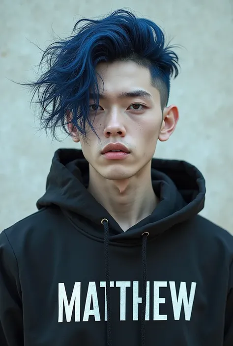 Man that has dark blue hair and a “matthew” name on its clothes