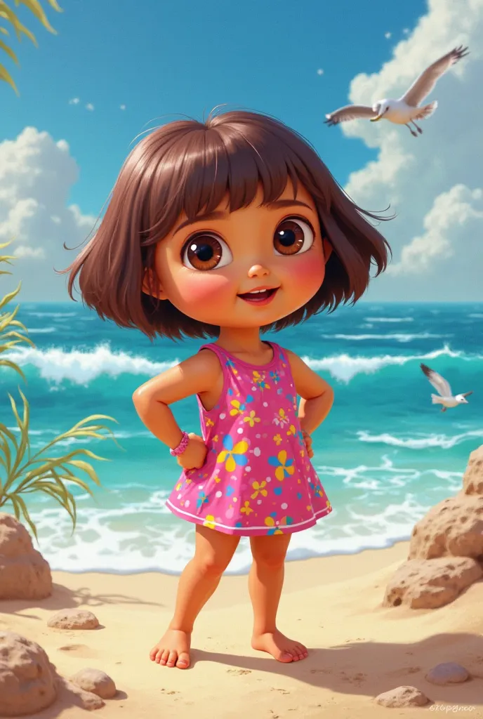 Dora the Explorer in a bathing dress, With a big ass on the beach