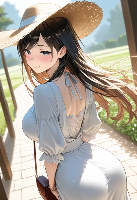 (best quality, masterpiece, ultra detailed, high resolution), Beautiful 8K CG artwork, Enriched photography, anatomically accurate body, depth of field,  1girl, elegant yet sexy girl, (long hair, black straight hair, swept bangs), 
round large breasts, bre...