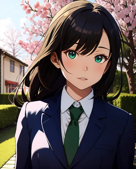 Anime Style Portrait, Young Male (Ethnicity: 1.2), (Age: 1.1), (Detailed Clothing Description: 1.2), (Accessories: 1.1), (Facial Features: 1.3), (Expression: 1.2), (Body Type: 1.1), (Pose: 1.2), Wearing a navy blue suit jacket over a white collared shirt, ...