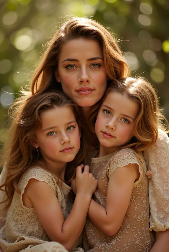 AMBER HEARD ES A mother with her daughters for an album cover