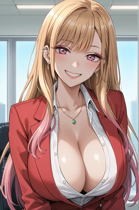   KJomarin  , blond hair,   long hair, collect, ojos rosados,   earrings, ear piercing, multicolored hair, score_9, score_8_arriba, score_7_arriba,     source    _  animated, masterpiece, the best quality , huge breasts,   flash gyaru  ,   smile, Cogal  , ...